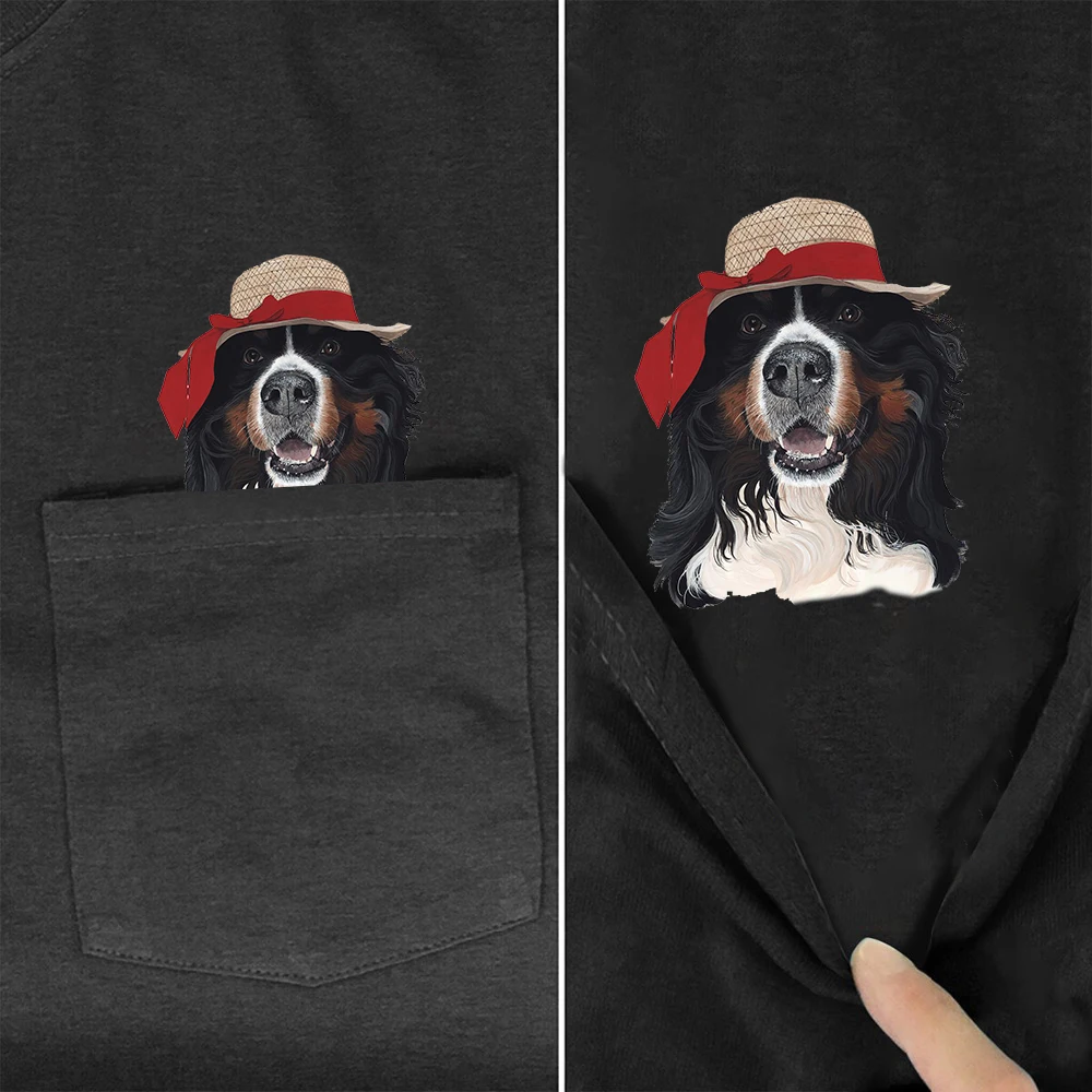 

CLOOCL модные хлопковые футболки с милыми животными Бернские горные собаки карманные футболки хип-хоп топы графическая рубашка женские футбо...