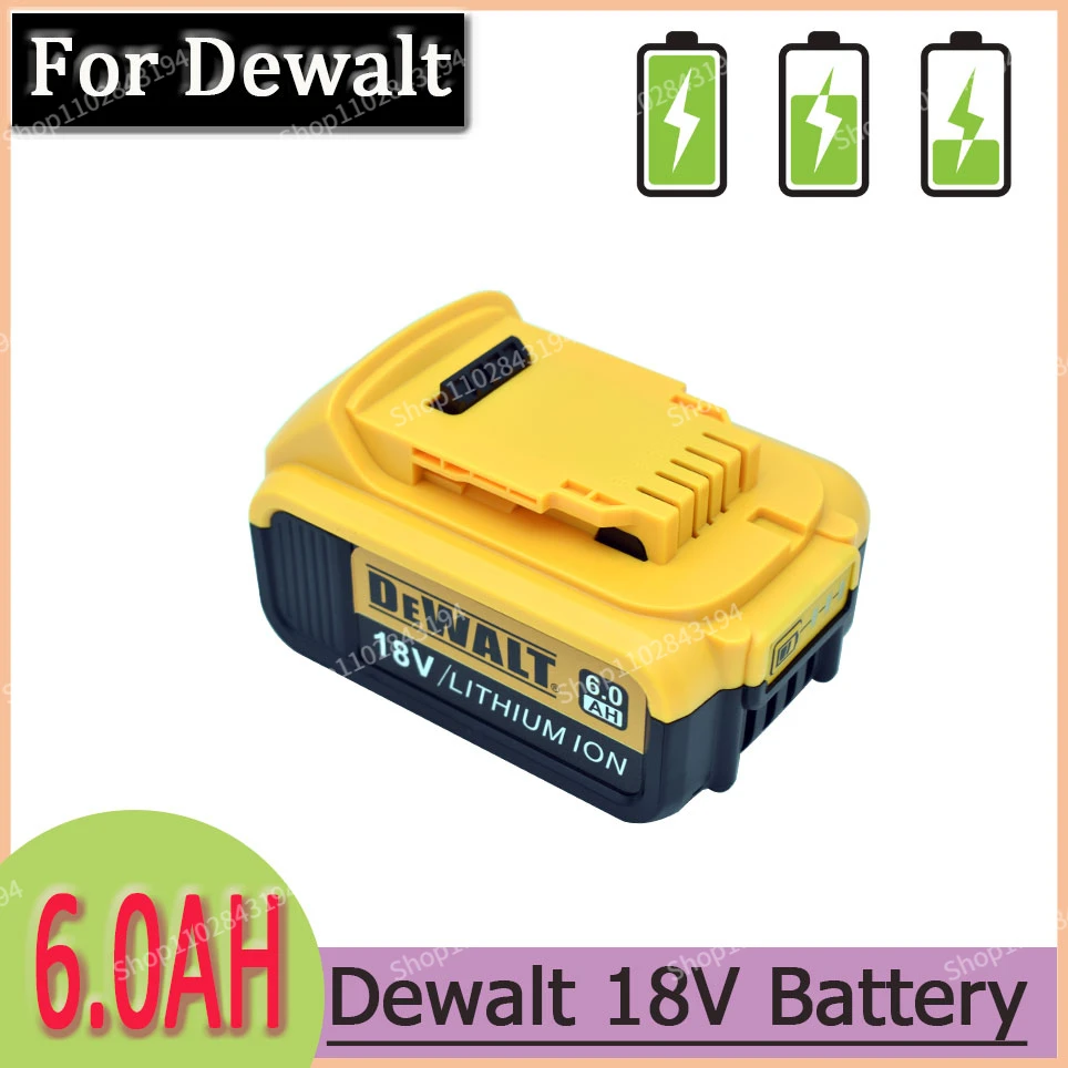 DeWalt 18V 6.0AH 100% Original for DeWalt rechargeable power tools battery with LED Li-Ion replacement DCB205 DCB204-2