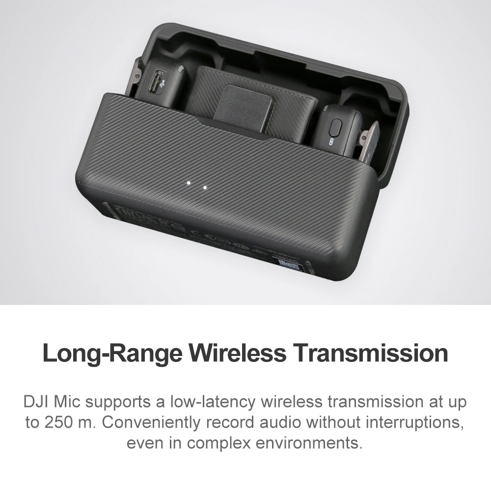 DJI Mic Wireless Microphone Lavalier Transmitter Receiver 250m Transmission range Dual-Channel Recording up to 15 Hours Use Time
