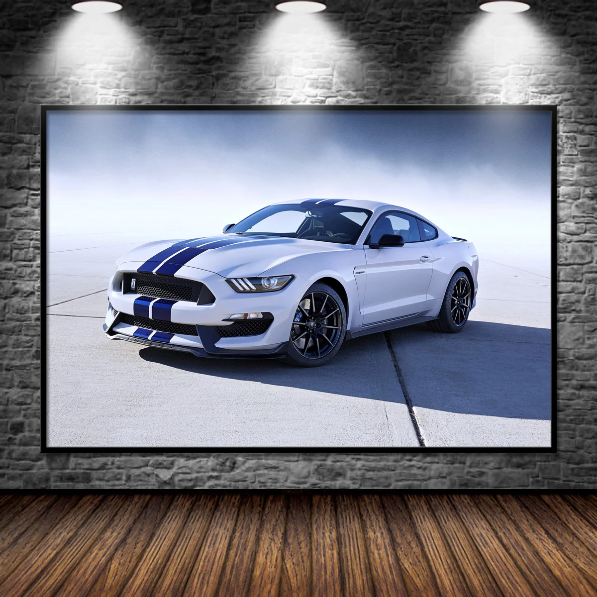 Суперкар Ford Mustang Shelby GT350 белый и синий цвета постеры с гоночными машинами печать