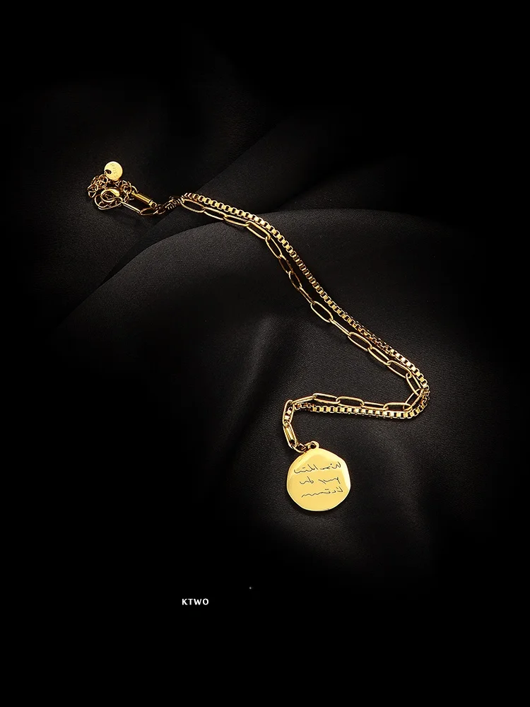 Осенне-зимний свитер ожерелье женский простой дизайн диск K золотой цвет светлый