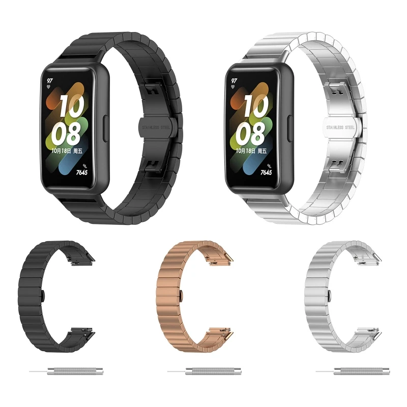 

Ремешок из нержавеющей стали, совместимый с умными часами HuaweiBand 7, прочный ремешок с металлической пряжкой, сменный Браслет, быстросъемный