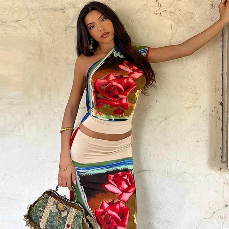 

Women 2023 Summer Crop Tops Midi Skirt Two Piece Matching Sets Vacation Outfits Streetwear Wholesale Items For Business