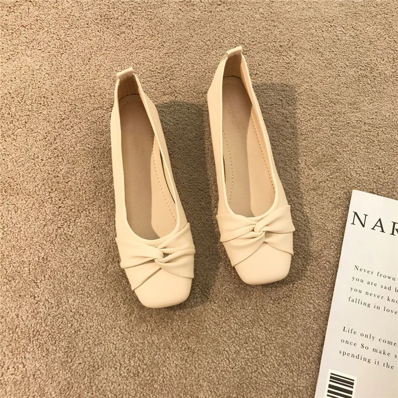

Chic Classics Loafers For Women Casual Comfort Square Toe Ballet Flats 2022 White Khaki Soft Leather Trendy Mules Shoes New