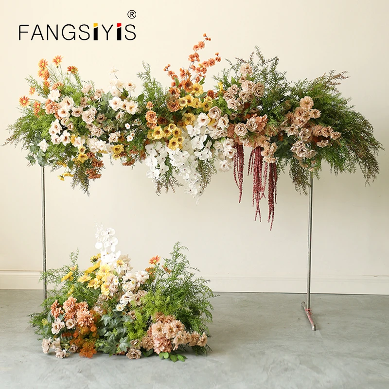 

Customized yellow simulation flower ball flower row wedding decoration floral background set photography background decoration