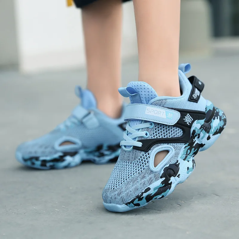 

Children's sneakers breathable 2023 spring and autumn style net face boy flying weave summer hollowed out single net