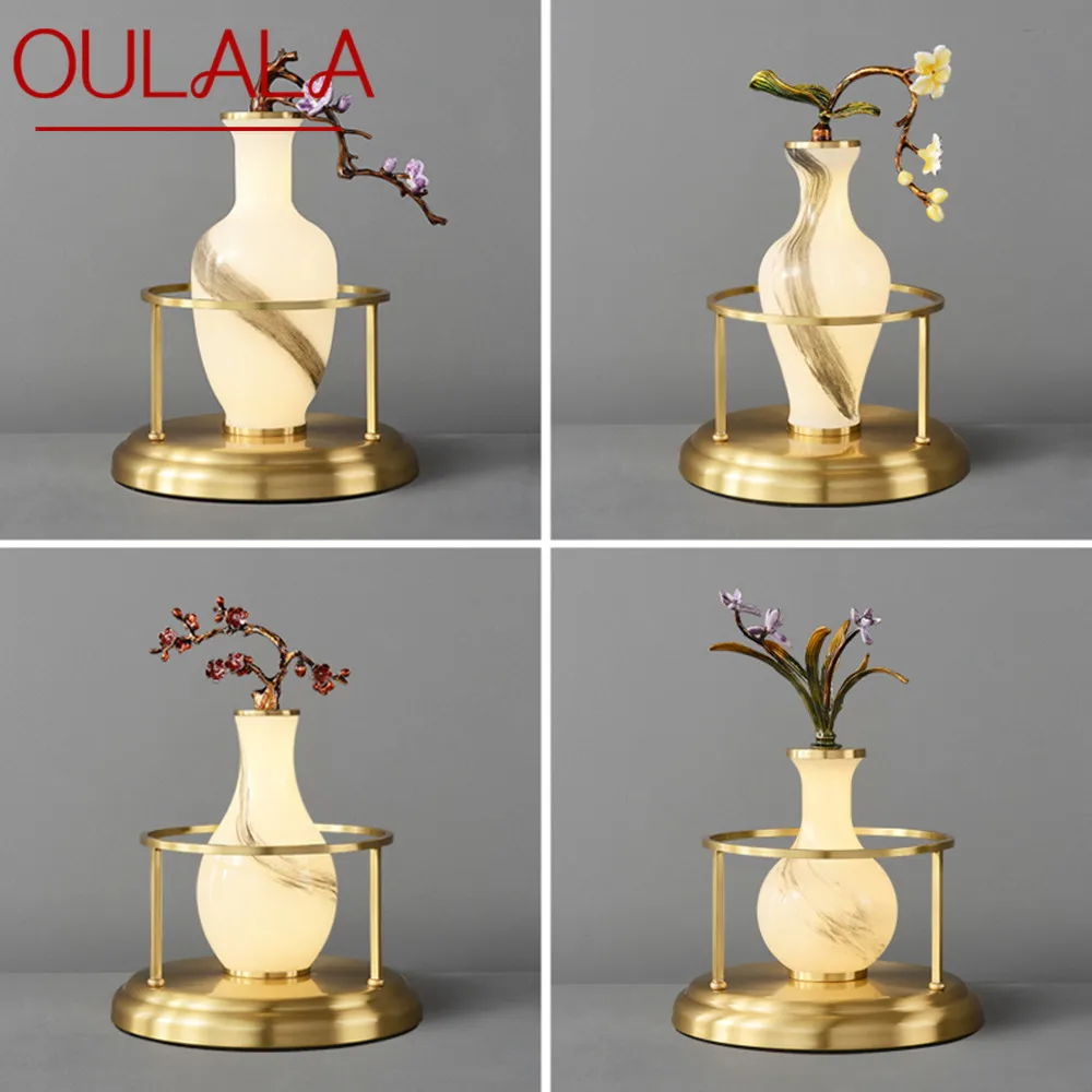 

OULALA Modern Chinese Table Lamp Creative Simple Vase Glass LED Brass Desk Light for Home Living Room Bedside Decor