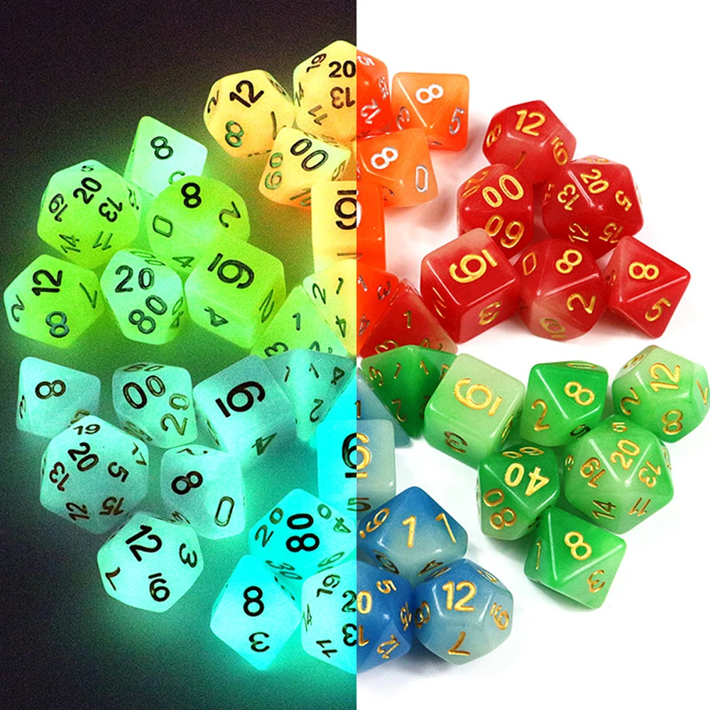 

Multi Sides Dice Glow In The Dark Polyhedral with Bag Dice Set 7pcs for D&D RPG Role Playing Game Dice Accessories