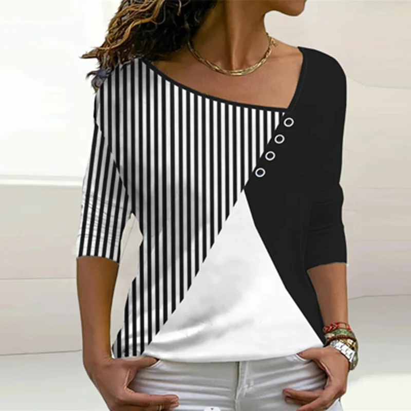 

Vintage V-Neck Harajuku Women Blouses Shirts Autumn Women Striped Long Sleeve Patchwork Tops 2022 Casual Pullover Clothing Blusa