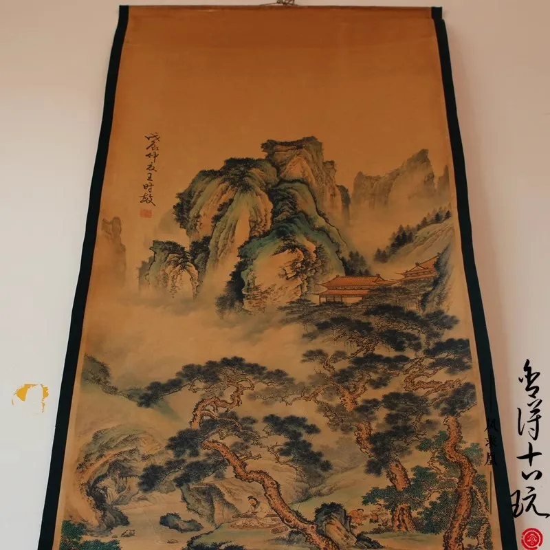 Фото Редкие ручная роспись QingDyansty китайские картины с вертикальной осью, три старых деревьев и пейзажей, нарисованные вручную, бесплатная доставка №2