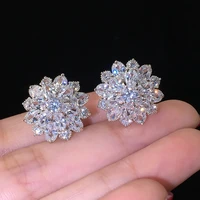 vrouwelijke luxe kristal snowflake stud oorbellen vintage zilveren kleur bruiloft sieraden zirkonia steen oorbellen voor vrouwen
