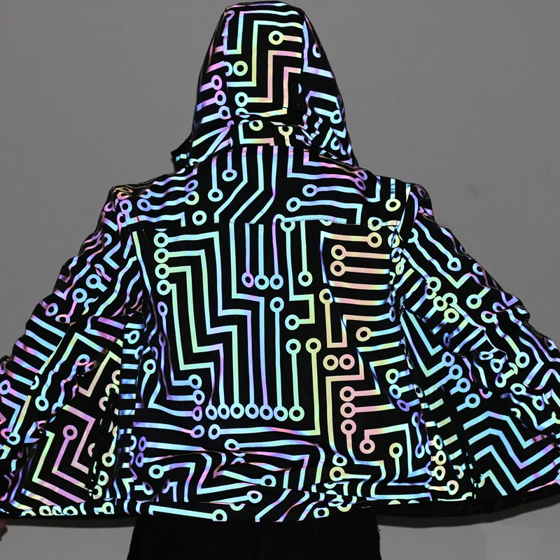 

Drop Shipping Geometric Circuit Lines Colorful Reflective Jackets Men Hip Hop Coats Mens Casual Windbreaker Chaquetas Hombre