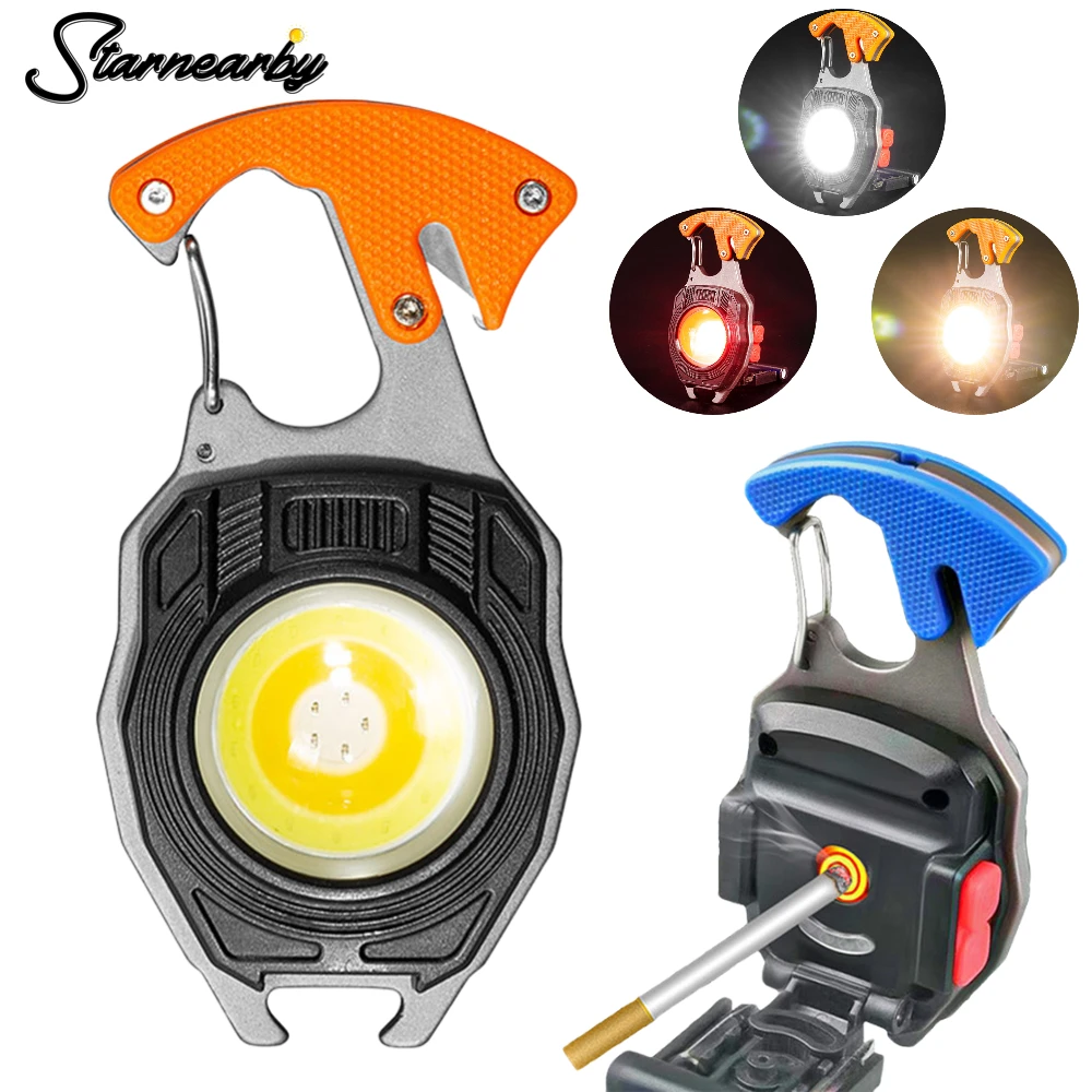

COB Work Lights 3 Modes Red Yellow Warning Light Rechargeable Flashlight with Cigarette Lighter Screwdriver LED Keychain Lights