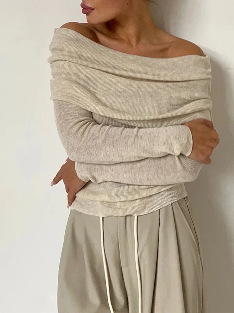 Осень-зима 2024 пуловеры модная уличная одежда сексуальные футболки с плечами