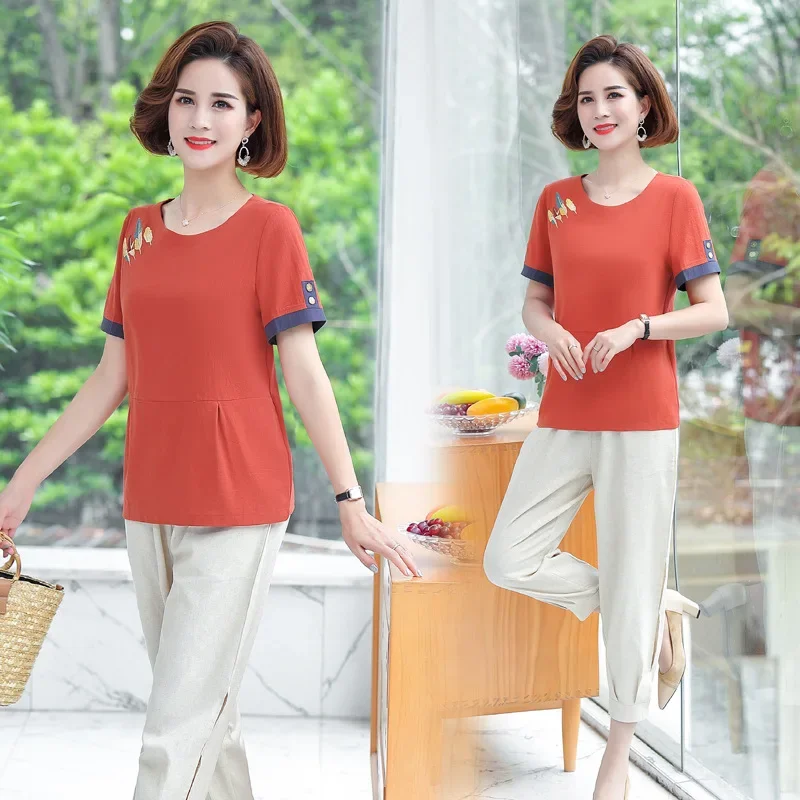 Повседневная летняя одежда для женщин среднего возраста комплект из 2 предметов