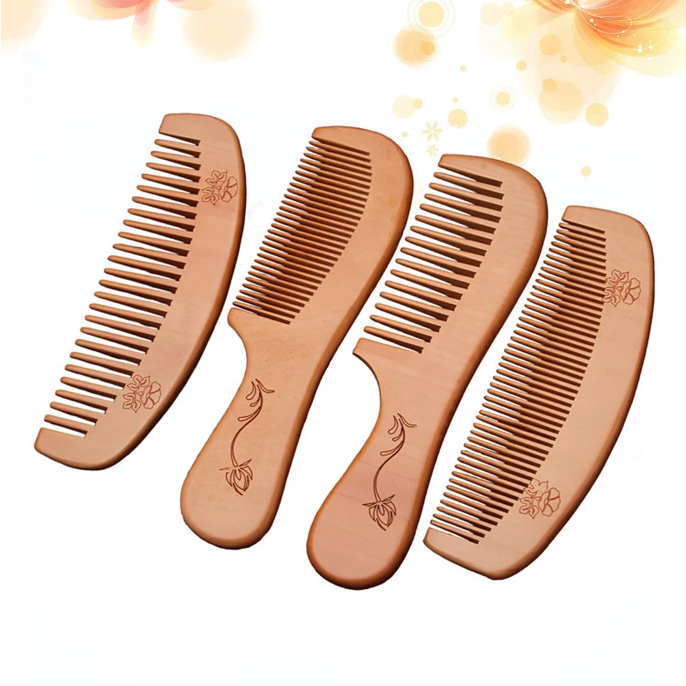 

Comb Wood Hair Fine Wooden Peach Pocket Portablehead Equipment Beauty Accessory Salon Kit Detangler Beard Shaped Moon Wide