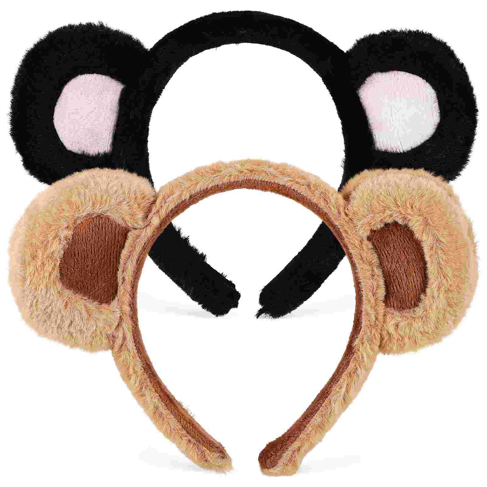 

2 Pcs Cartoon Bear Ears Headbands Fluffy Animal Hairbands Halloween Christmas Cosplay Headdress Props