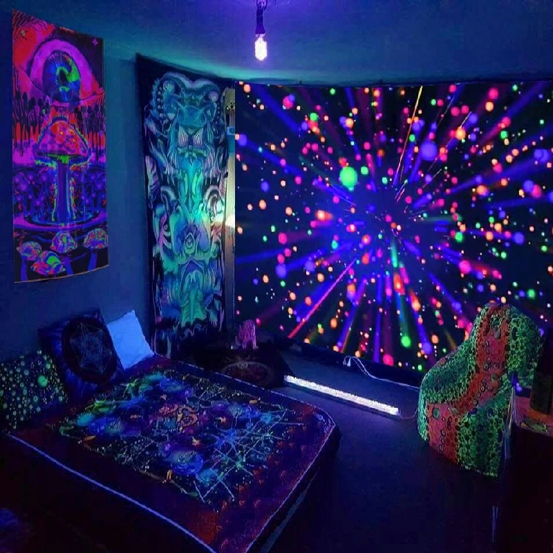 

Psychedelic Fluorescent Tapestry Starry Lion Fluorescent Hanging Cloth Room Decor Aesthetic Tapestry Luminous Hippie Tapestries