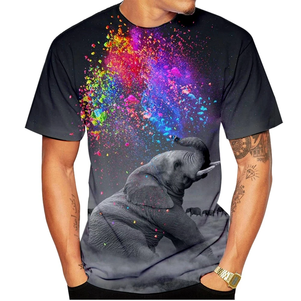 

Летняя Новинка 2022, футболка с 3D-принтом слона, мужская и женская Повседневная рубашка с коротким рукавом, топы
