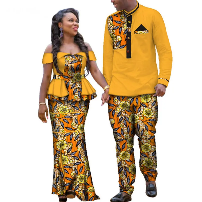 

African Couple Matching Suits for Mens & Women Wedding Custom Dashiki Clothing Bazin Riche Wax Print Custom Plus Size Partywear