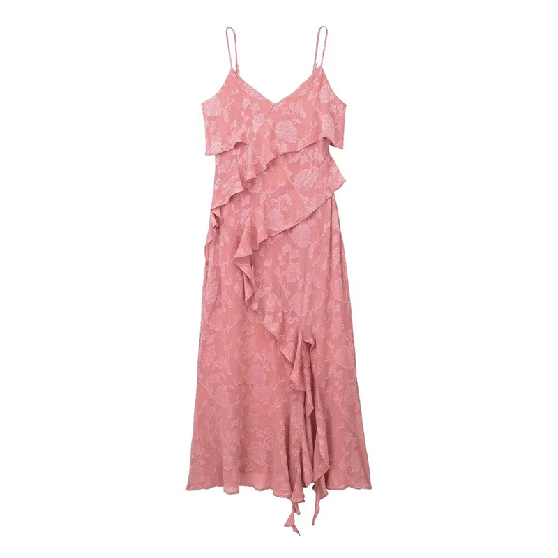 

Женское жаккардовое платье на бретельках с V-образным вырезом