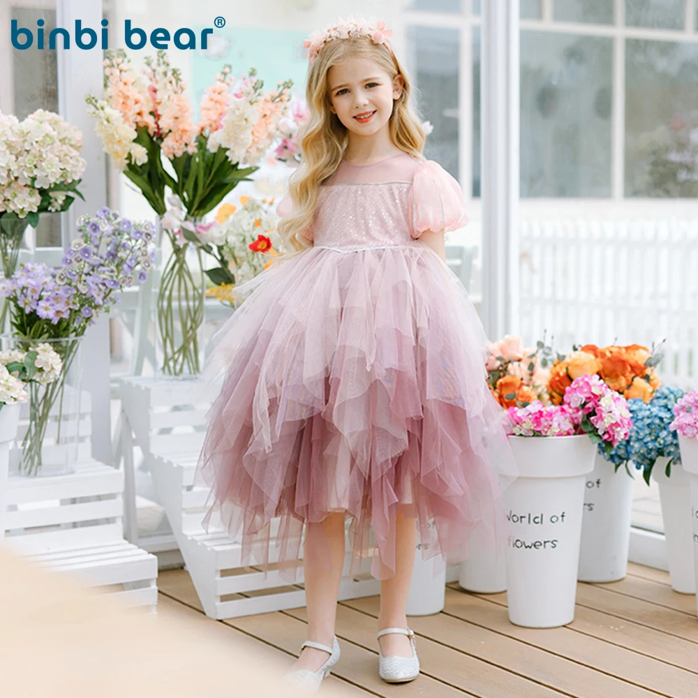 

Summer Kids Clothes Children Dresses for Girls Pink Sequined Mermaid Puffy Princess Dress Birthday Performance Costume Vestidos