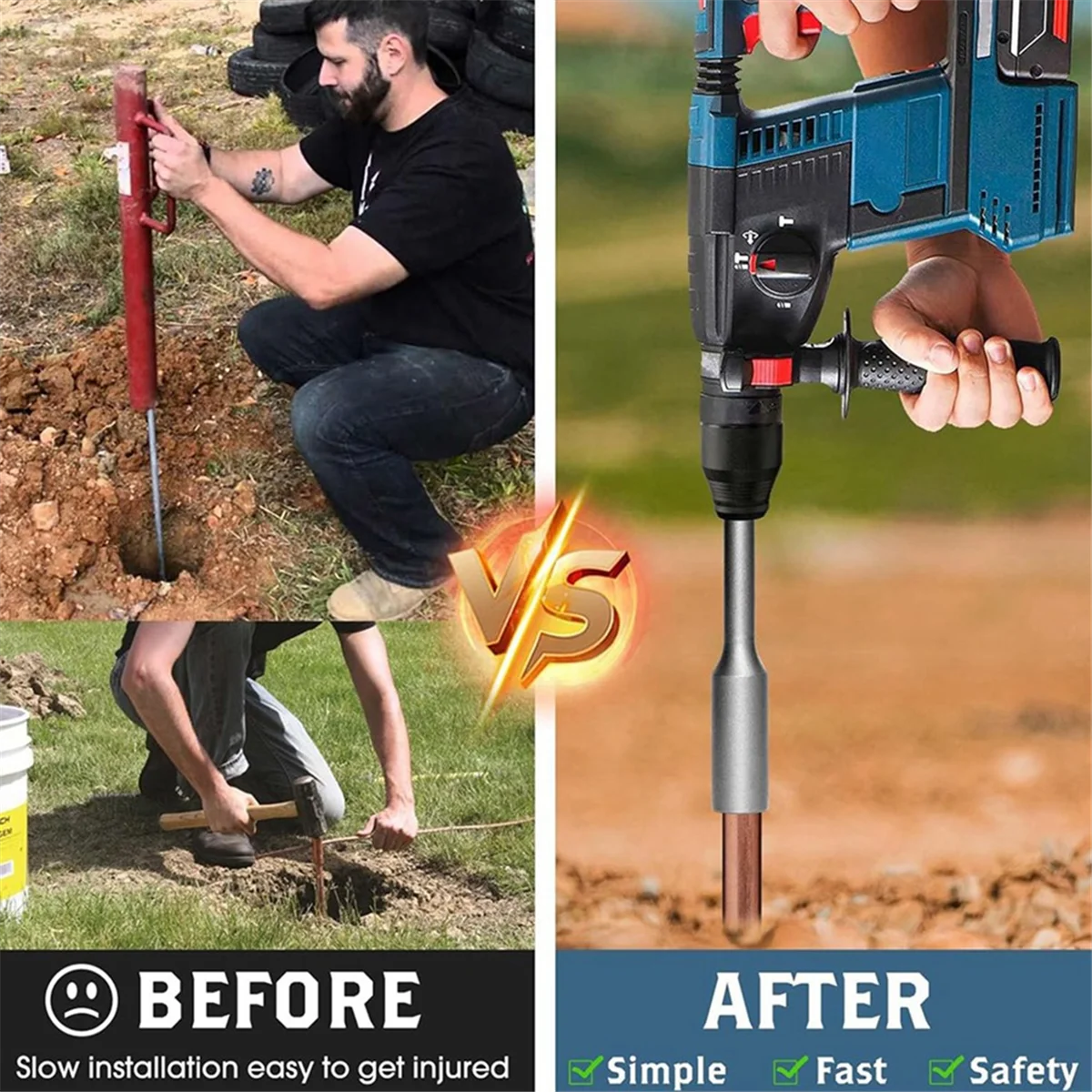 SDS-MAX драйвер для наземного стержня 5/8 дюймов и 3/4 дюйма комплект из наземной стали