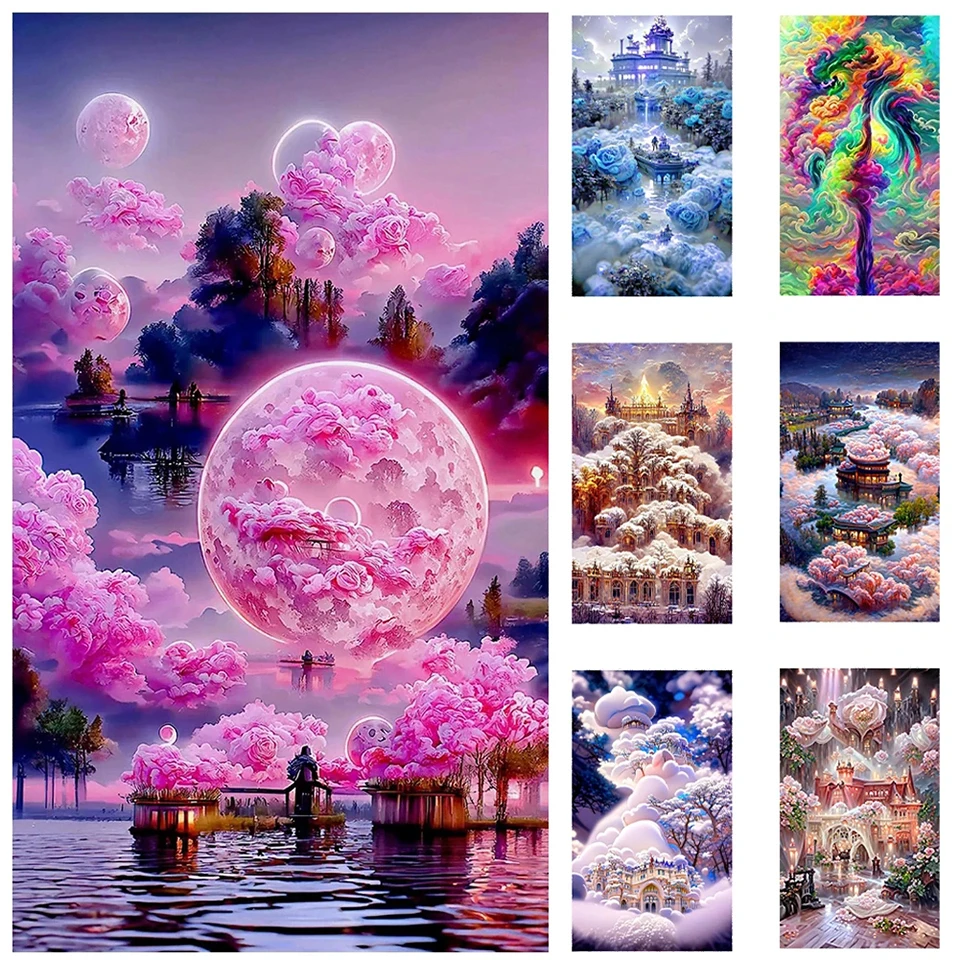 

Шато Монтроза сказочный замок 5D фотофантазия Луна Пейзаж полная дрель Алмазная вышивка домашний декор