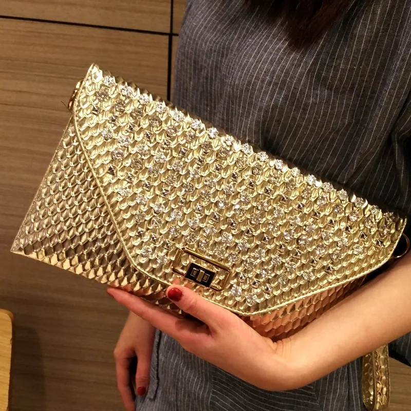 

Luxury party diamonds ladies evening bag PU Leather female Shoulder bags small Envelope Clutch purse Wrist bag Women Clutches