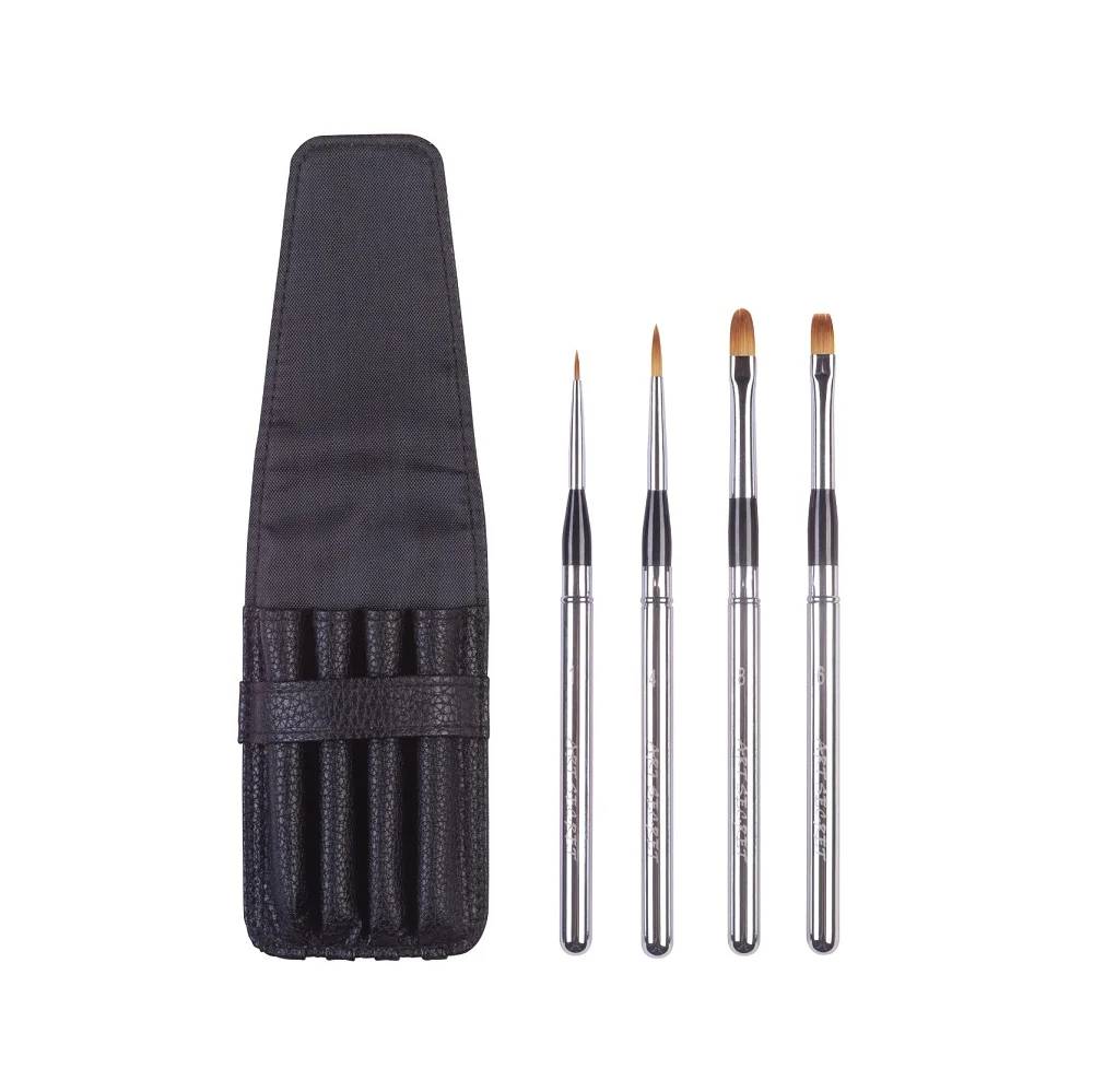 

High-Grade PBT-782 4PC/Set Taklon Hair Aluminum Ferrule Cap Watercolor Acrylic Paint Brushes With PU Pouch