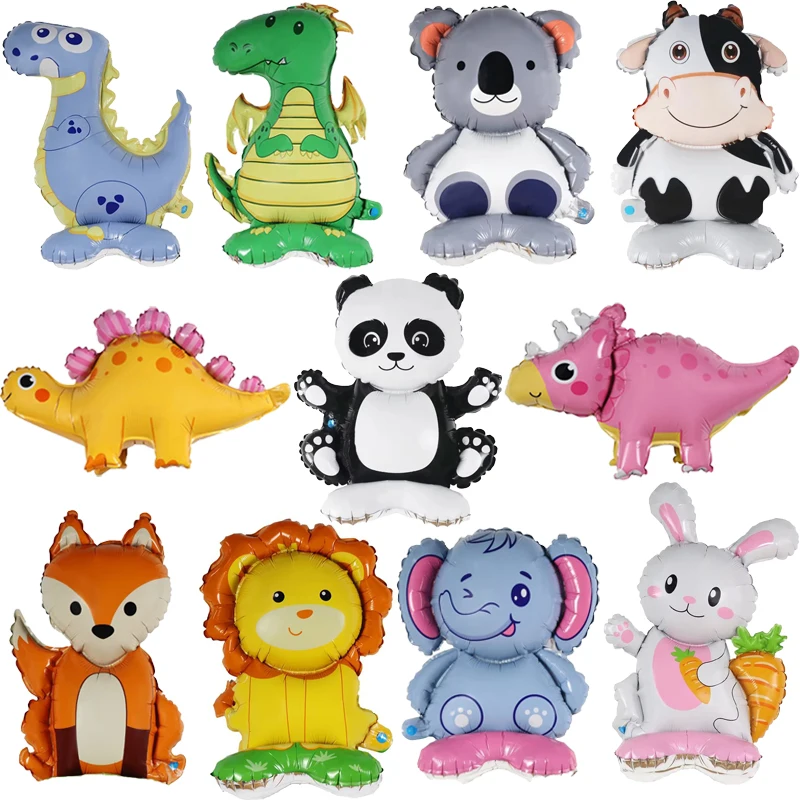 

Desktop Decoration Small Base Elephant Lion Kara Stegosaurus Cow Panda Animal Aluminum Film Balloon