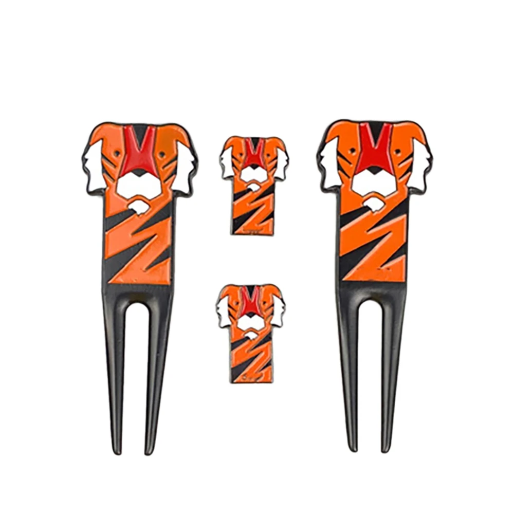 

Инструмент для ремонта Golf Divot, 1 инструмент Divot, 1 маркер для мяча для гольфа, против царапин, мультяшный тигровый узор, для ремонта мяча для гольфа