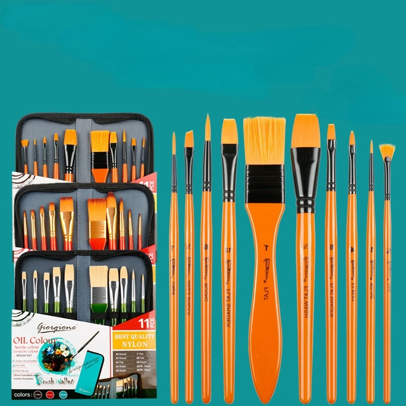 

11pcs Watercolor Oil Brush Acrylic Brush Studio Gouache Nylon Hair Brush School Stationery Gift Art Supplies