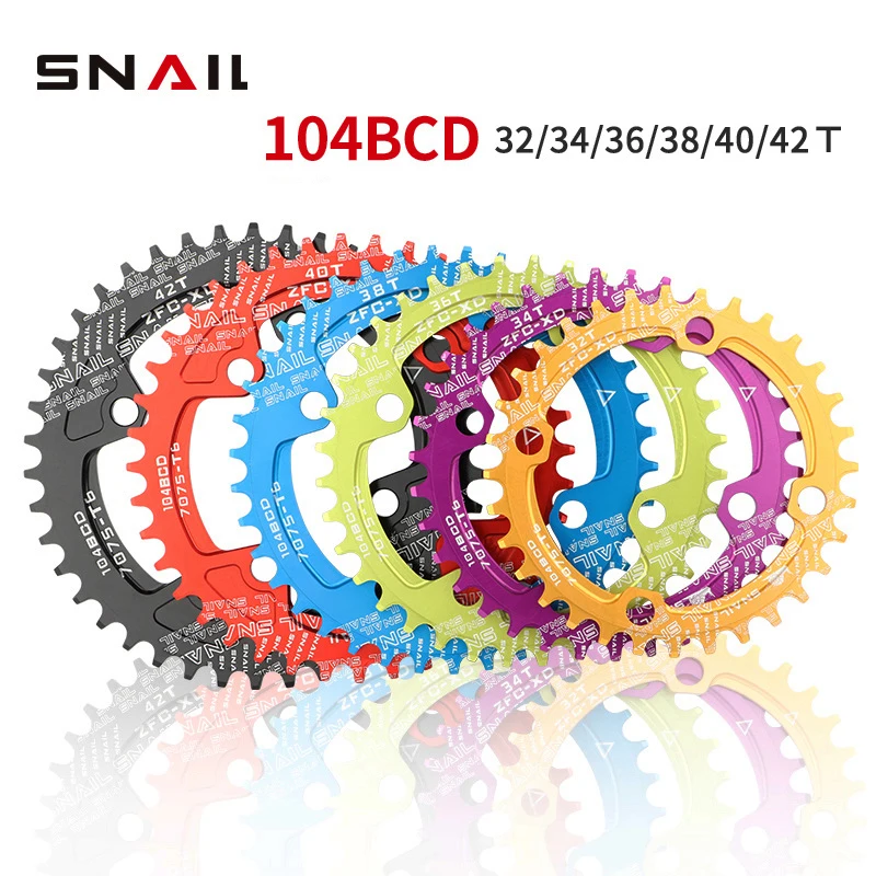 

SNAIL 104BCD Round Narrow Wide Chainring MTB Mountain bike bicycle 104BCD 32T 34T 36T 38T crankset Tooth plate Parts 104 BCD