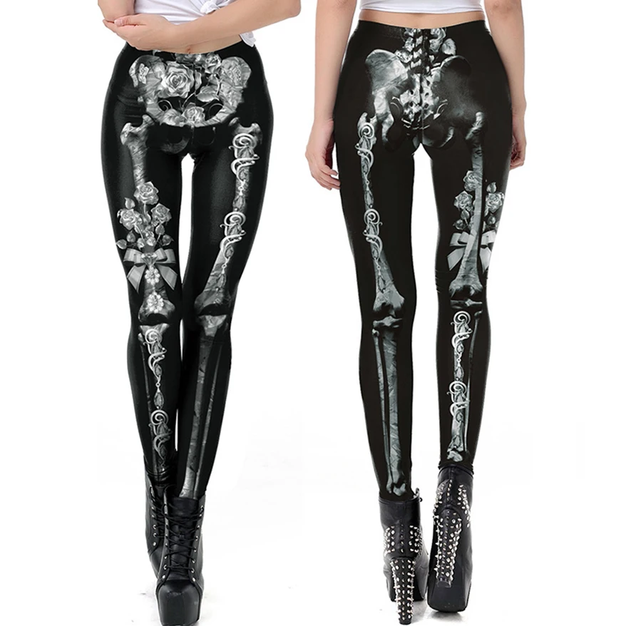 Halloween Leggings Women Fashion Stretch Tights Pumpkin Head Skull Frame Digital Printed Pantalones Woman Fitness Leggins Mujer