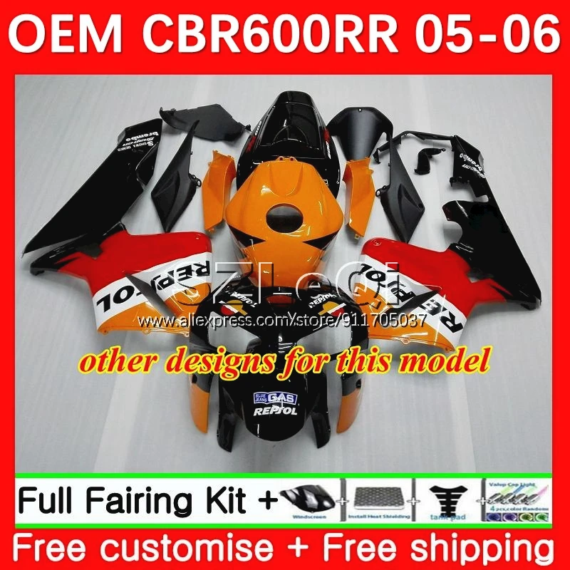 OEM корпус + наклейка для HONDA CBR600 CBR 600CC 600RR 600 RR CC F5 05 06 Repsol желтый 37No.38 CBR600RR 2005 2006