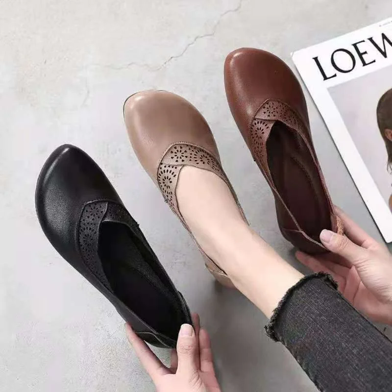 

Женская кожаная обувь, женская обувь, женская обувь без застежек в стиле ретро, повседневная обувь на плоской подошве, большой размер