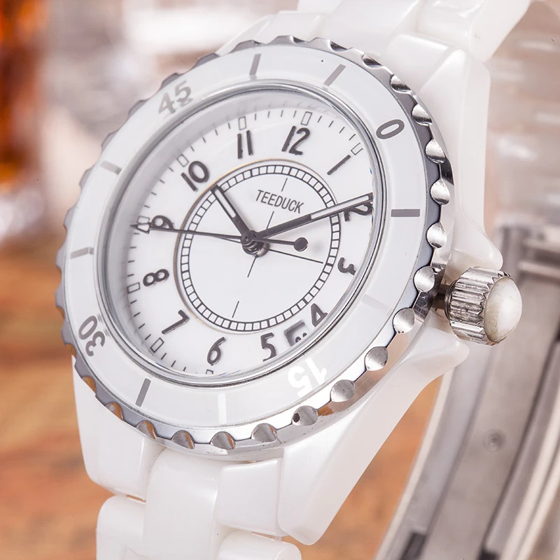

Часы Кварцевые водонепроницаемые для мужчин и женщин, люксовые брендовые керамические автоматические простые наручные, из нержавеющей стали, с датой