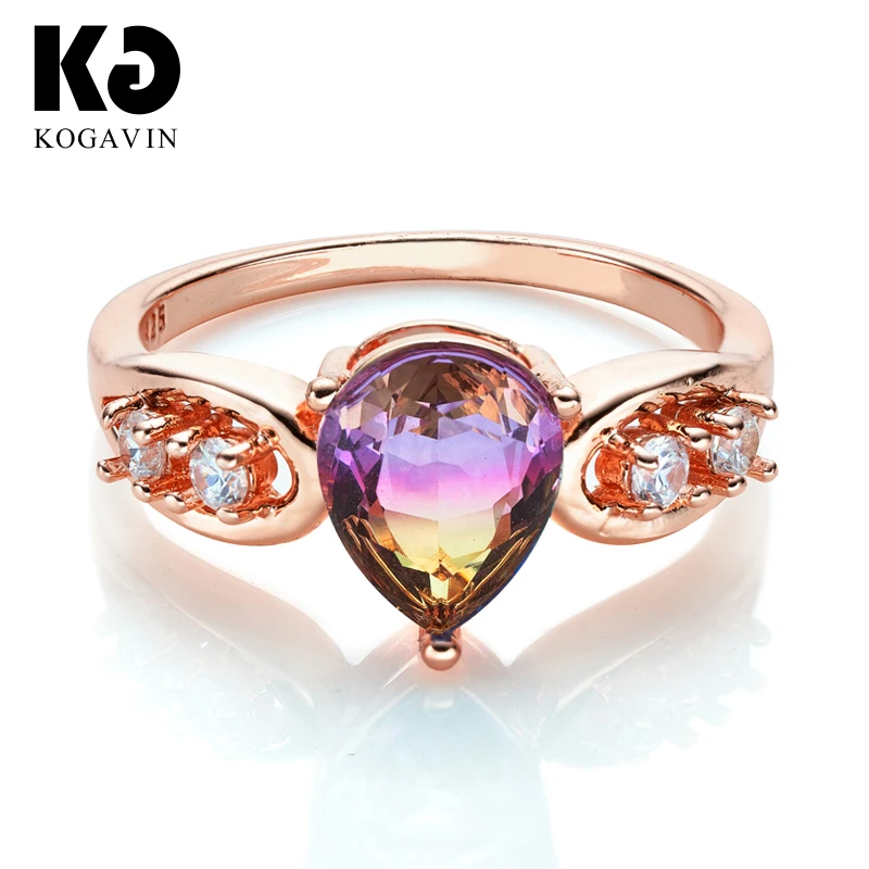 

KOGAVIN Rings For Women Crystal Crystal anillos Ring Female anillos mujer Ring Wedding Party Pink Blue Simple Design Rings