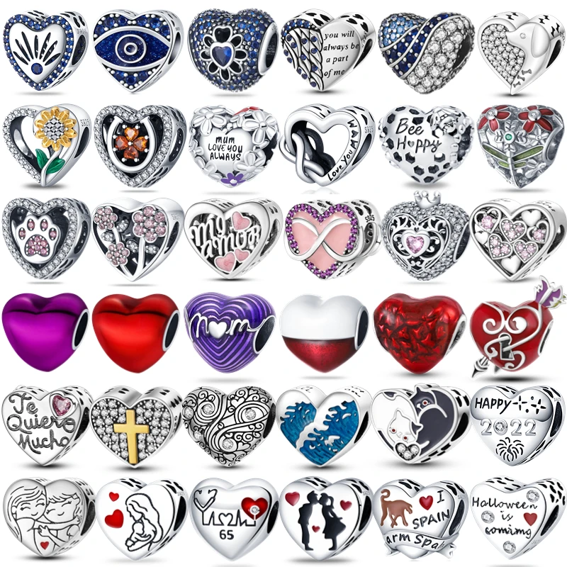 

Heart Shape Charms Plata De Ley 925 Red Love Heart Angle Wings Pink Bow Lovely Paw Priting Charms For Jewelry Making Beads