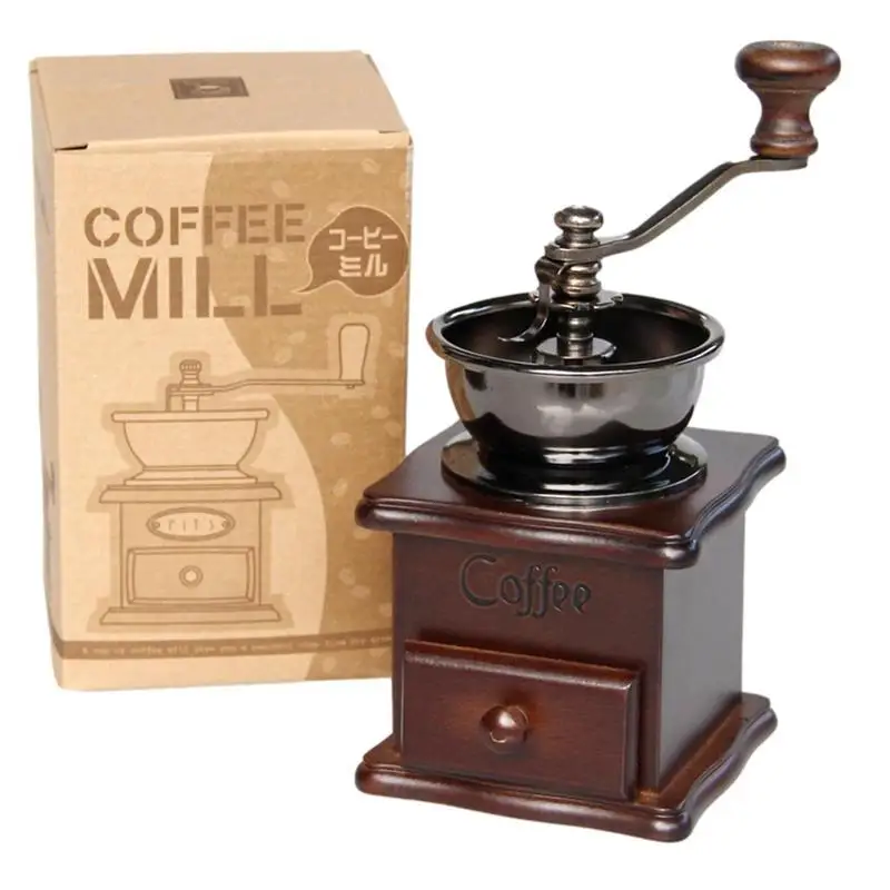 

Coffee Bean Grinder Coffee Maker Mill Manual Hand Crank Wooden Bean Grind Antique Coffee Grinder Mill Kitchen Tool Crocus Grinde