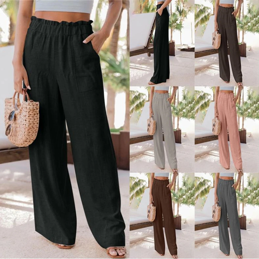 

Mandylandy Women Elegant Mid Waist Loose Pants Fashion Female Y2K Summer Cuffs Ruffle Wide Leg Trousers Streetwear