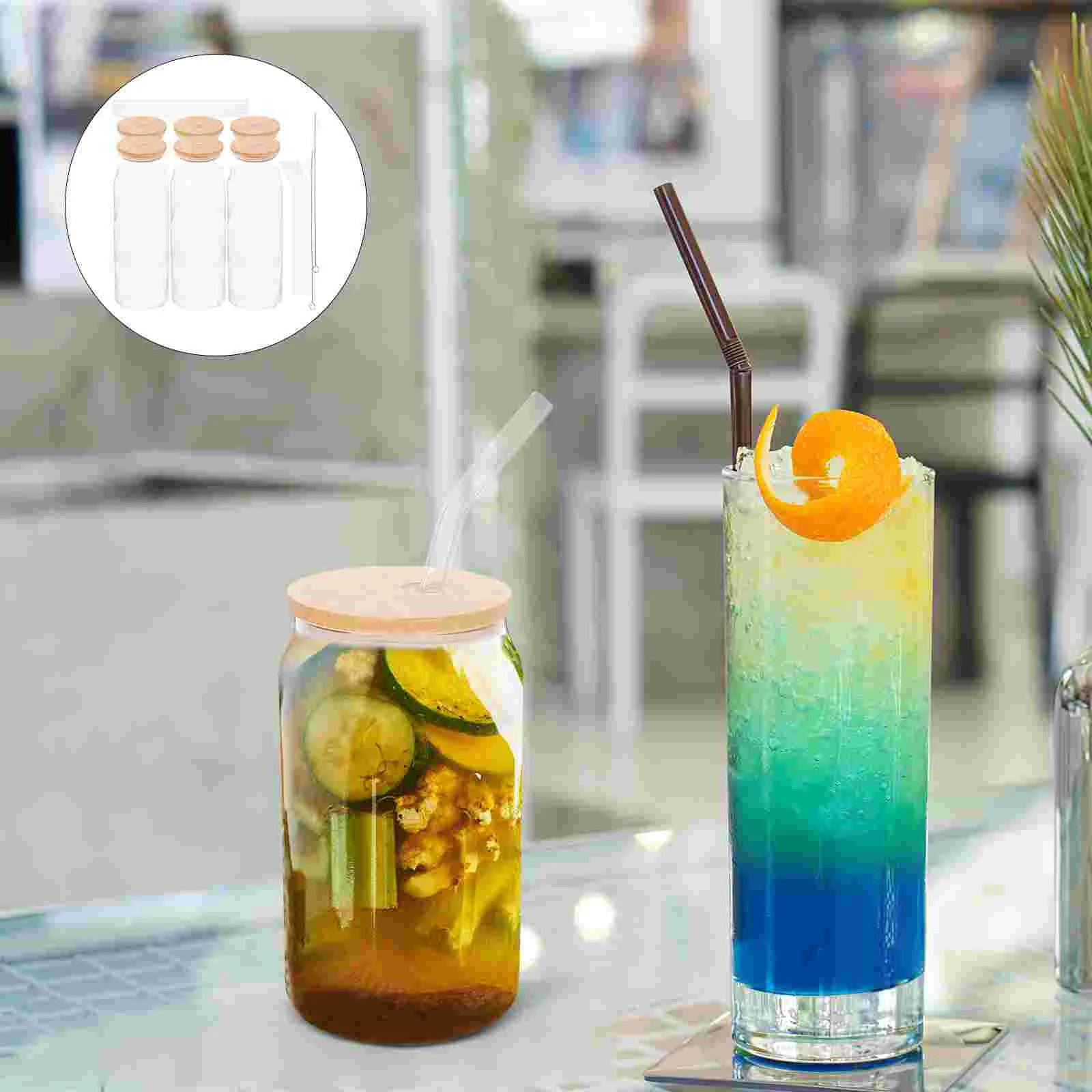 

Glass Cup Can Shaped Glasses Mason Lid Straw Juice Bottles Juicing Beer Cups Lids