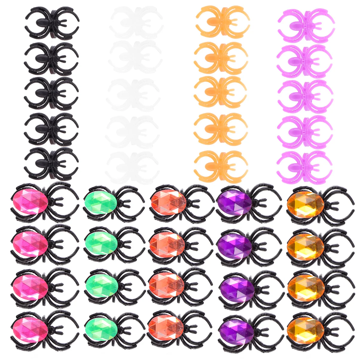 

50 Pcs Halloween Party Stuff Favors Kids Goodie Bags Ring Spider Rings Bulk Plastic