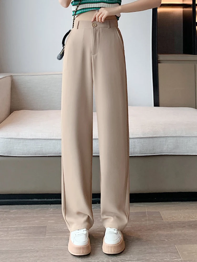 

Брюки женские с завышенной талией и широкими штанинами, повседневные Прямые свободные Костюмные брюки в пол, в Корейском стиле, Y2K, лето 2023