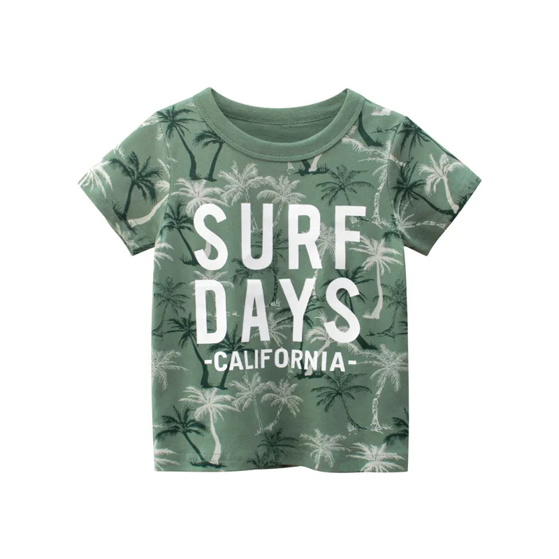 

2023 Summer New Boys Short Sleeve Beach Style T-shirt Children's Letter Printed Clothing Baby Top 2-9 Years Old