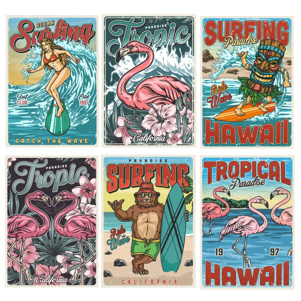 Железная наклейка с фламинго для серфинга рыбалки нашивки одежды модные