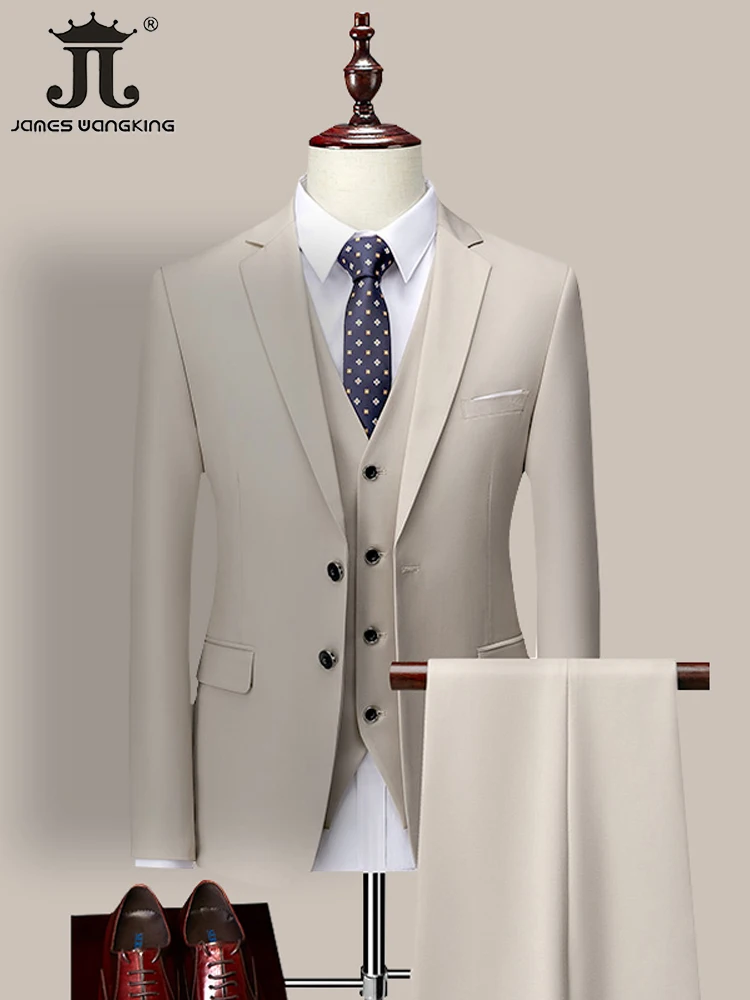 13 Colors 5XL( Jacket + Vest + Pants ) High-end Brand Formal Business Mens Suit Three-piece Groom Wedding Dress Solid Color Suit