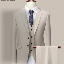 13 Colors 5XL( Jacket + Vest + Pants ) High-end Brand Formal Business Mens Suit Three-piece Groom Wedding Dress Solid Color Suit