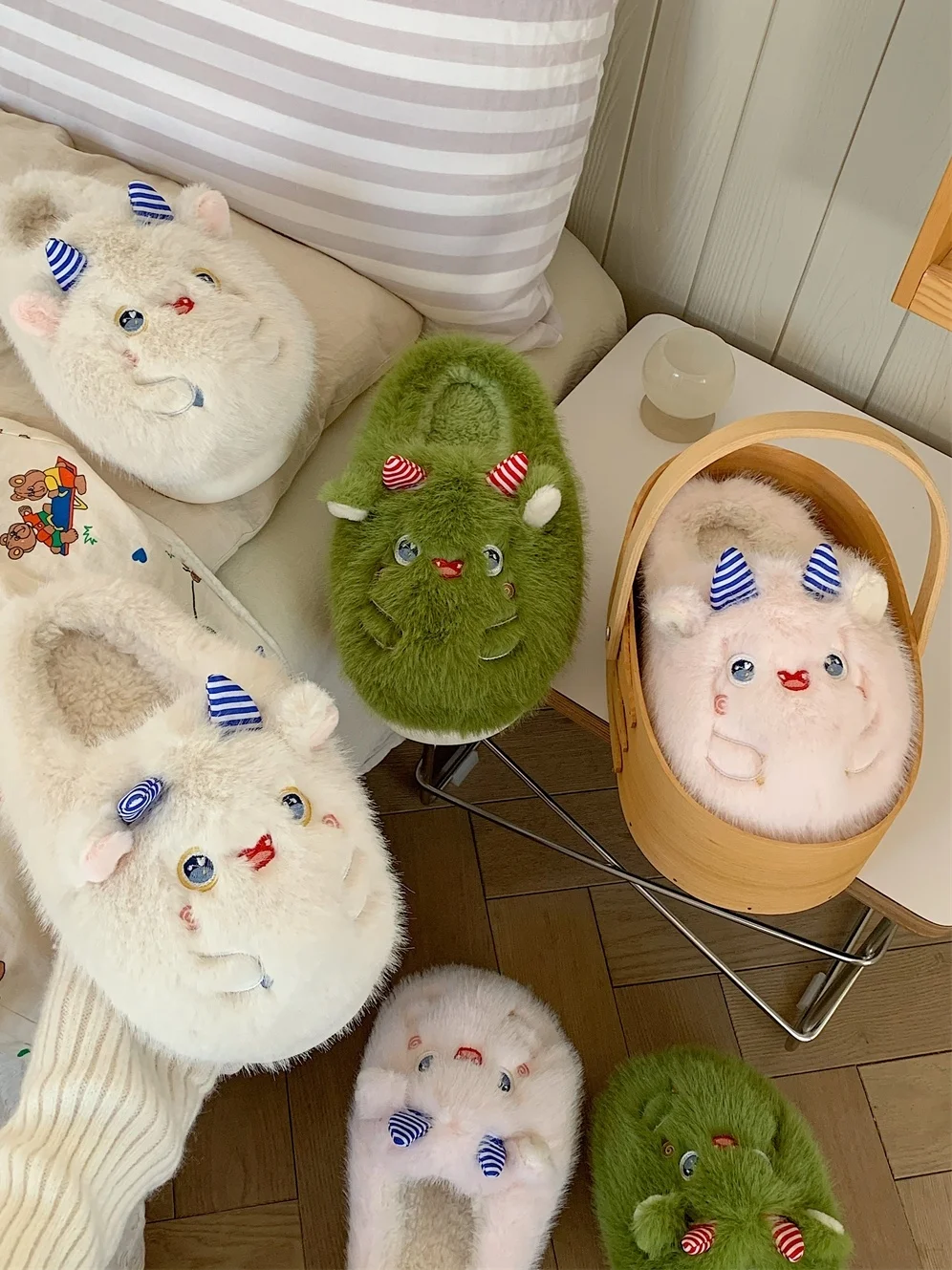 Cute Soft Monster Cotton Slippers Women's Winter Ins Man Couple Slipper Home Anti-skid Thick Soled Plush Slipper